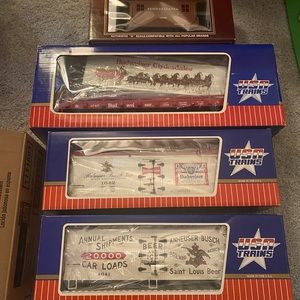 USA TRAINS Garden gage Budweiser themed cars and Pennsylvania caboose